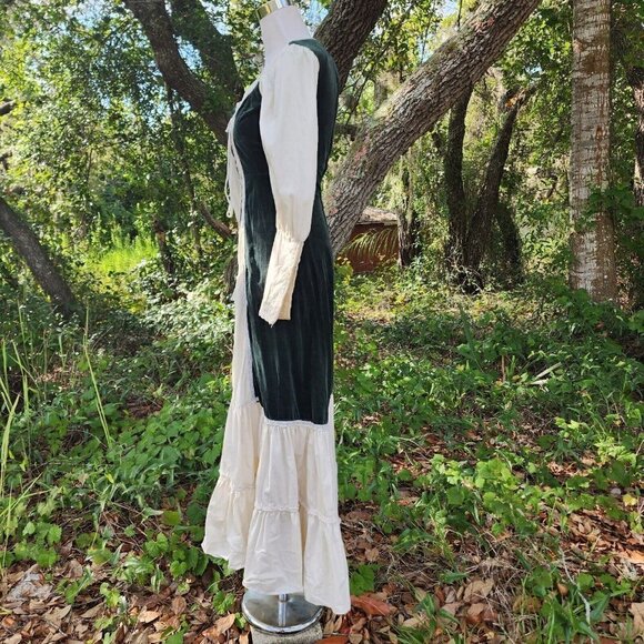VTG GUNNE SAX PRAIRIE VELVET LONG SLEEVE LACE BOHO HIPPY DRESS GREEN IVORY 5 - Picture 8 of 16
